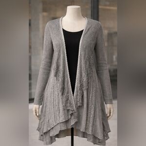 Simply Couture Grey Lace Boho Open Cardigan | Size 1X | NWT